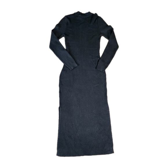 Kangol x HM Y2K Ribbed Knit Bodycon Black Long Sleeve Midi Dress Women’s Size S - Picture 5 of 13